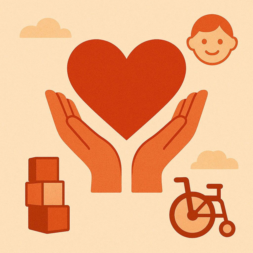 Illustration af børn og unge med særlige behov i et fællesskabsmiljø i Ballerup – tryg inklusion, støtte og fællesskab.